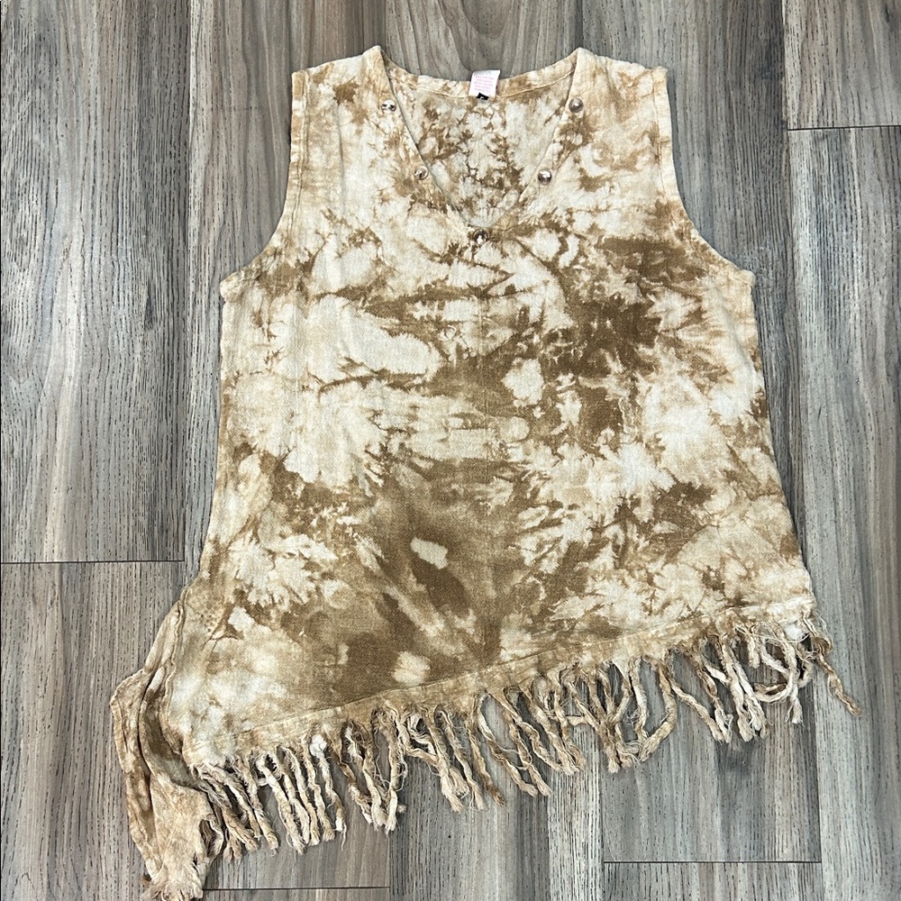 Bohemian Tie-Dye Fringe Hem Tank Top